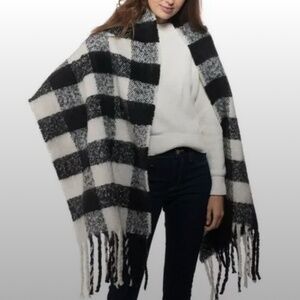 INC Womens Plaid Buffalo Check Wrap Blanket Scarf Black And White One Size NWT